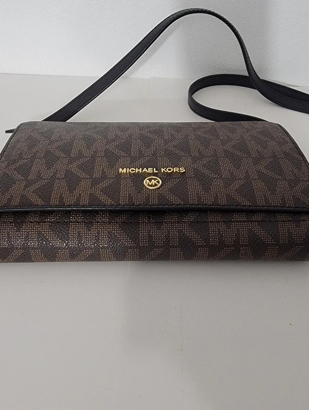 Michael Kors Brown And Black Cross Body Clutch With Removable Strap